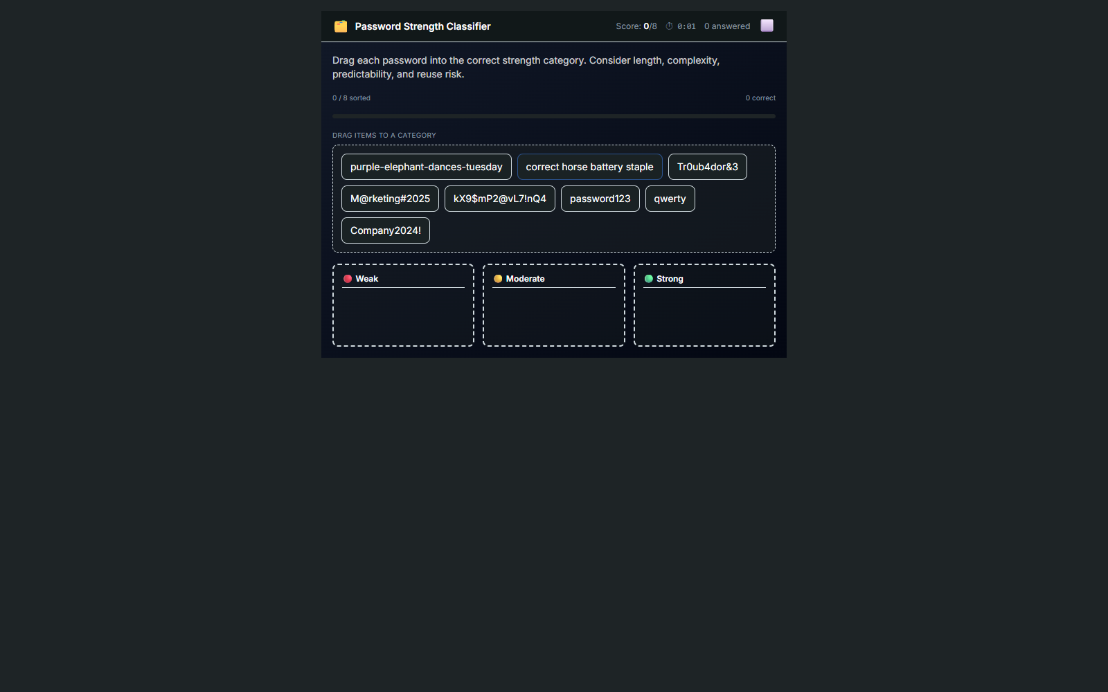 VectorLX password strength card-sort assessment